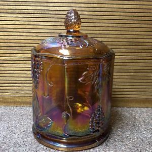 VTG Indiana Glass Harvest Grape Marigold Canister Jar 7” Jardine Biscuit Jar
